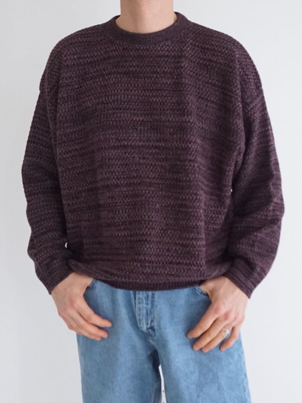 Vintage Great Canadian Rugged Wear Plum Marled Textured Preppy Cotton Sweater XL